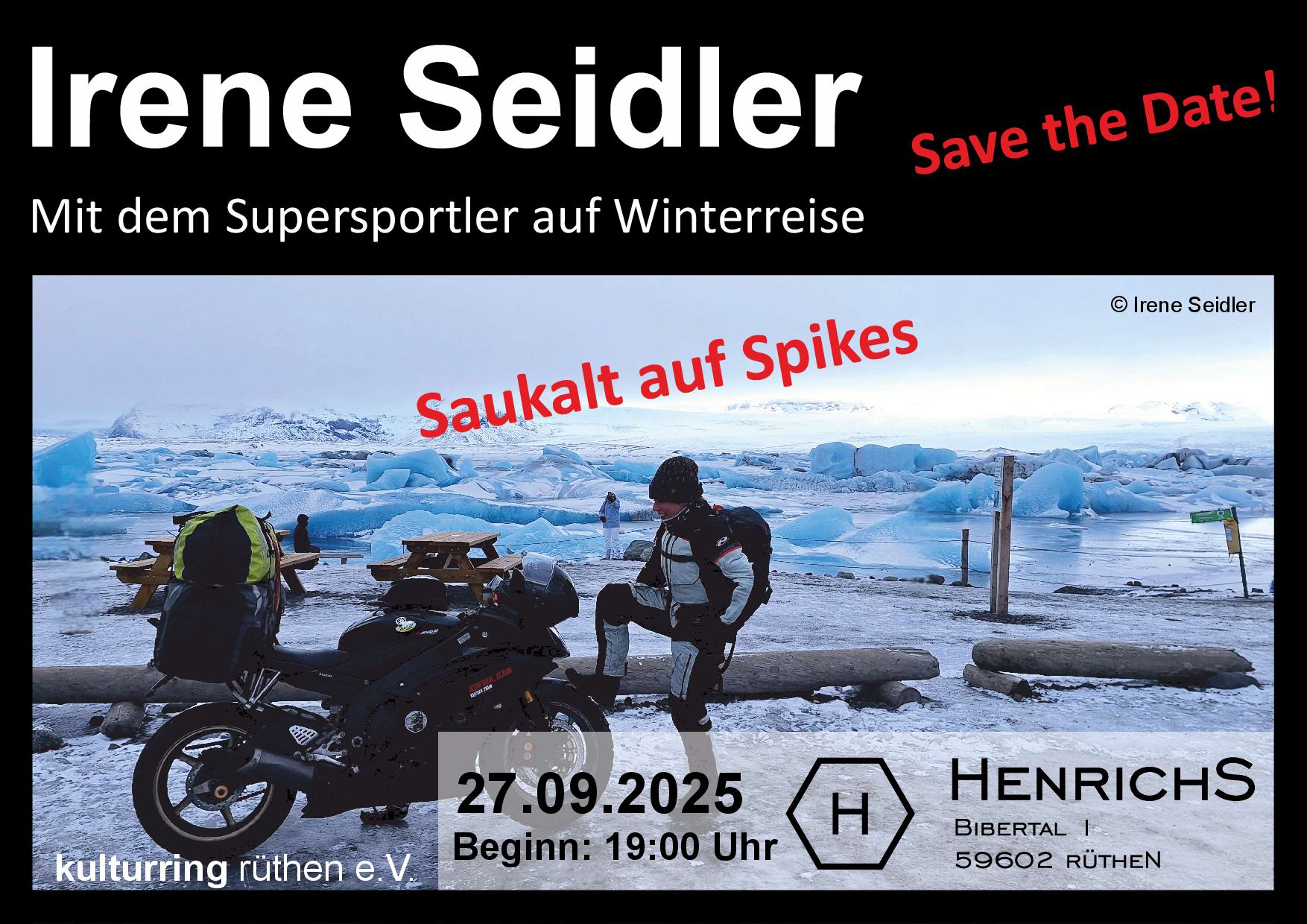 Flyer Motorradvortrag Irene Seidler